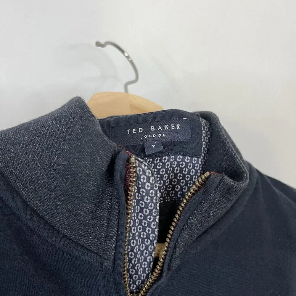 Ted Baker London Navy Blue 1/4 Zip Cotton Pullover 7